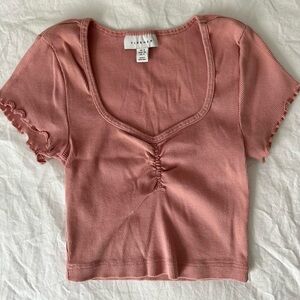 Topshop Dusty Pink Ribbed Blouse